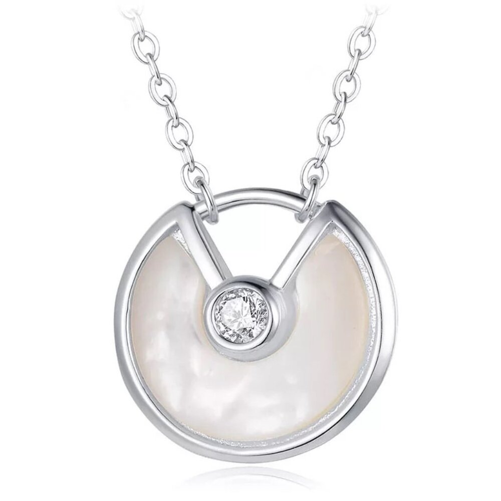 14kt Gold Plated over Sterling Silver White MOP Shell CZ Amulet Necklace - Picture 4 of 6